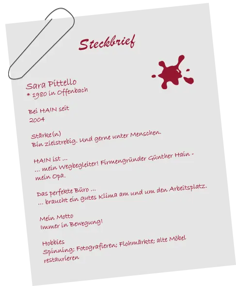 Persönlicher Steckbrief von Sara Pittello