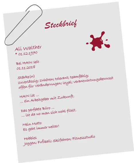 Persönlicher Steckbrief von Ali Walther