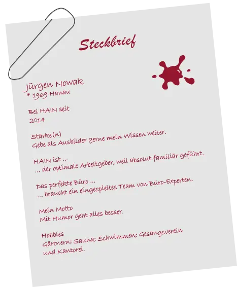 Persönlicher Steckbrief von Jürgen Nowak