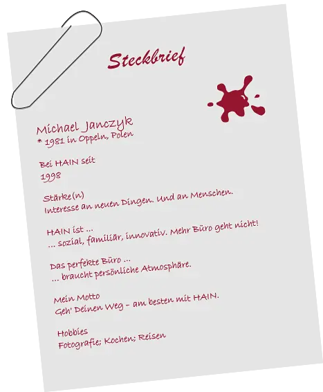 Persönlicher Steckbrief von Michael Janczyk
