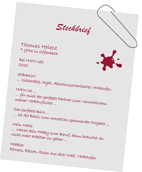 Persönlicher Steckbrief von Thomas Holecz