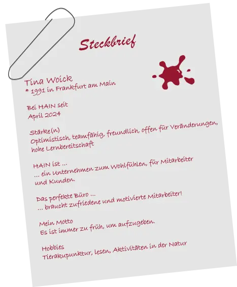 Persönlicher Steckbrief von Tina Woick